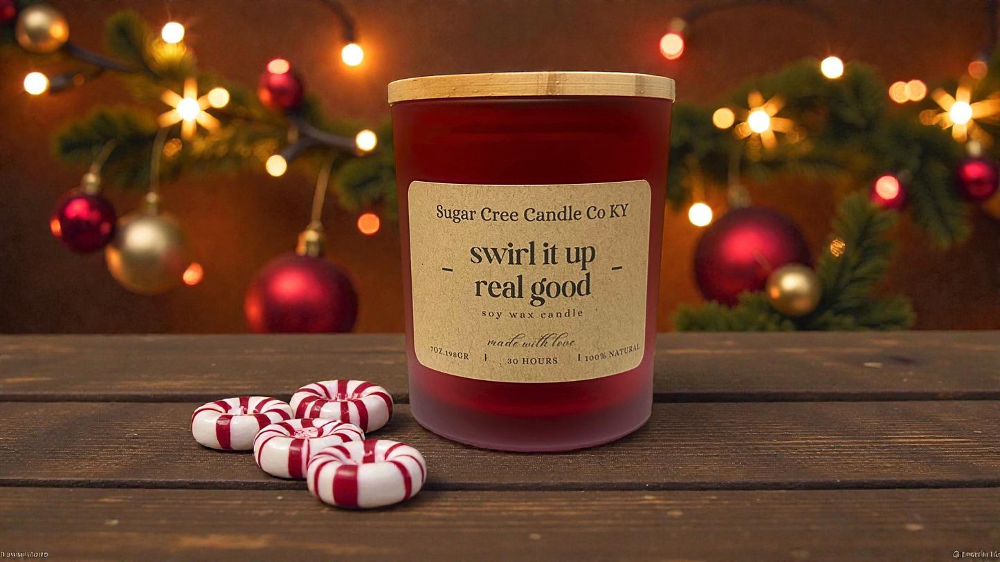Swirl it real good - soy wax candle, mint, white sugar, and rich vanilla