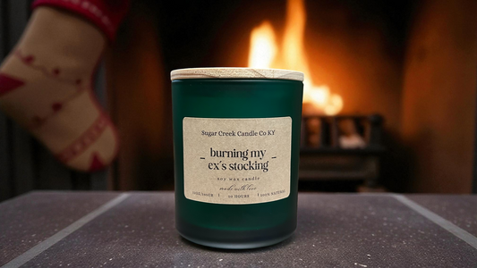Burning my ex's Stocking - soy wax candle, toasted marshmallow, smoldering wood and roasted vanilla