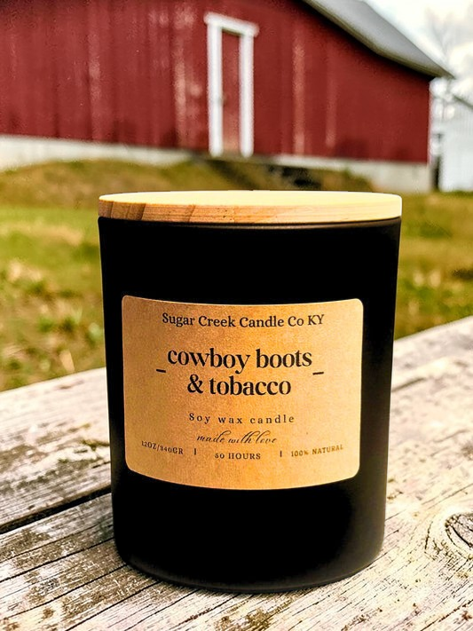 Cowboy Boots & Tobacco - soy wax candles, leather, incense, amber and vanilla tobacco