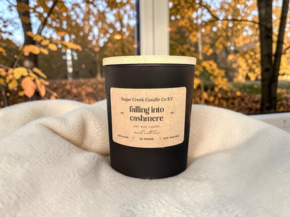 Falling in into Cashmere - soy wax candle, crisp Autumn air, bergamot, golden apple, leaves, cashmere, amber, sandalwood, and cedarwood