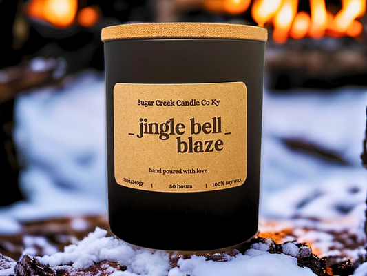 Jingle Bell Blaze - Soy wax candle, saffron, sandlewood, smoke, amber, pachouli and insense