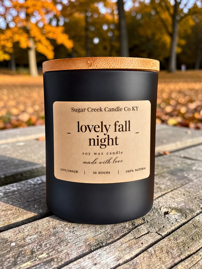 Lovely Fall Night - soy candle, apple, pineapple, peach, jasmine, vanilla, amber, and musk