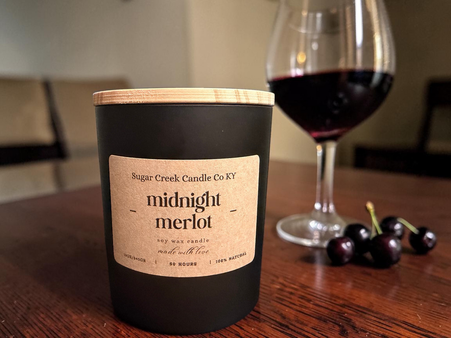 Midnight Merlot - Soy wax candle, Dark cherries, red wine, and juicy raspberries