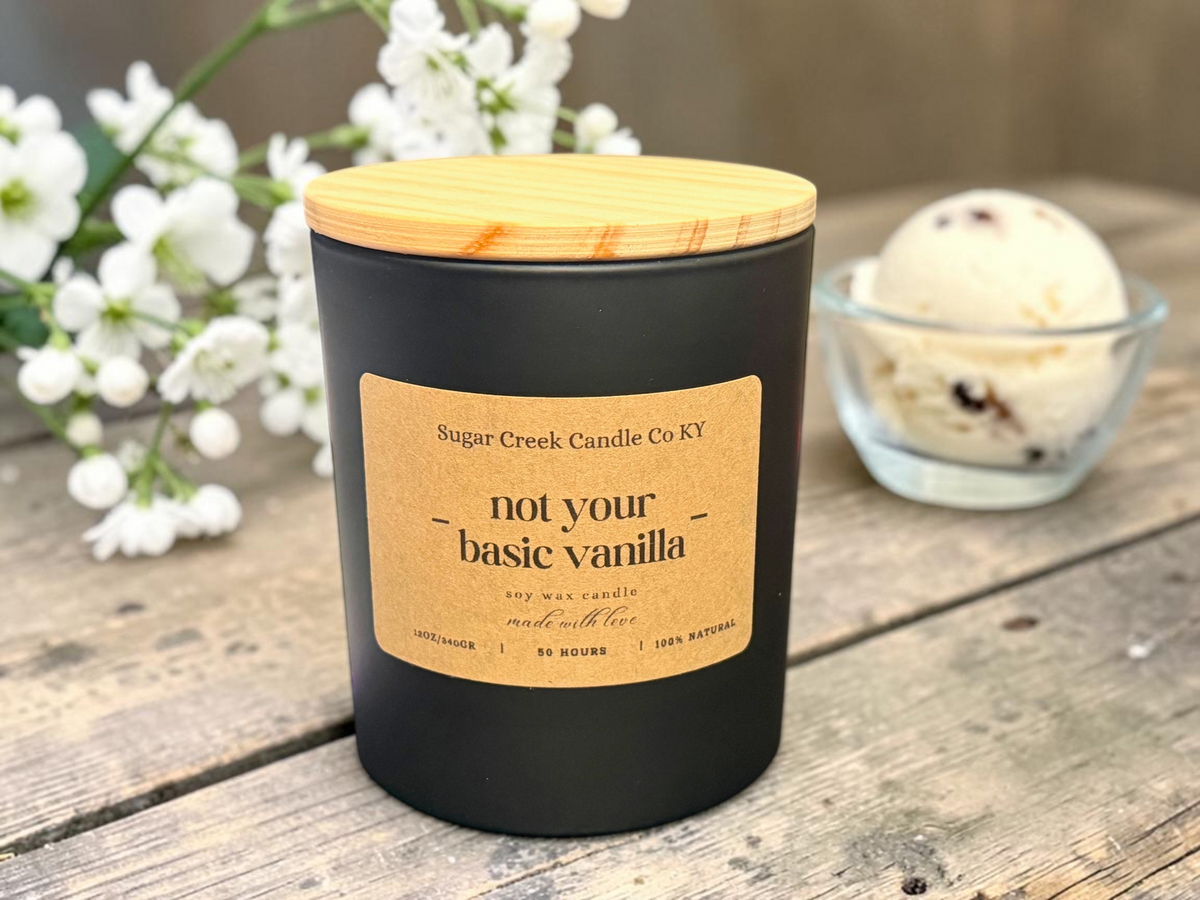 Not Your Basic Vanilla - Soy wax candle, creamy blends of vanilla bean, buttercream, and sugar
