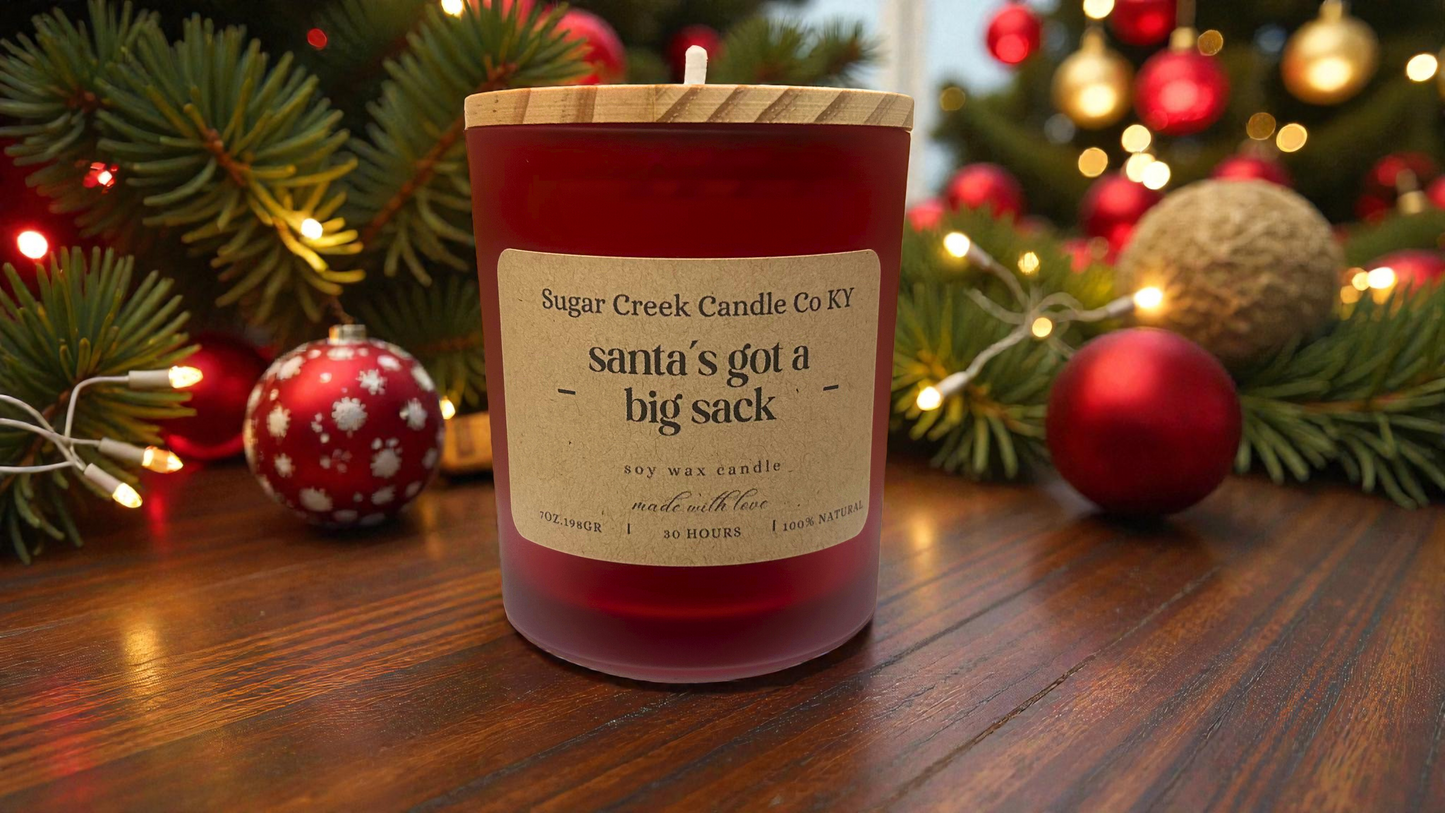 Santa's got a big sack - soy candle, cinnamon, ginger, orange peel, clove, pine, and fir