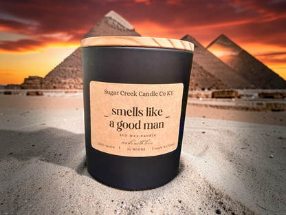 Smells Like a Good Man - Soy wax candle, jasmine, leather, sandalwood, amber, light musk, and dark musk