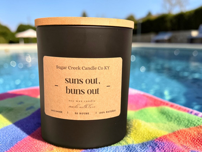 Suns out, Buns out - soy wax candle, berry blend, citrus peel, warm woods, and golden amber