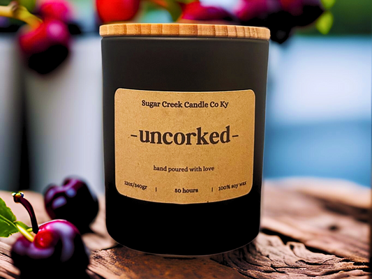 Uncorked - Soy wax candle, Dark cherries, red wine, and juicy raspberries